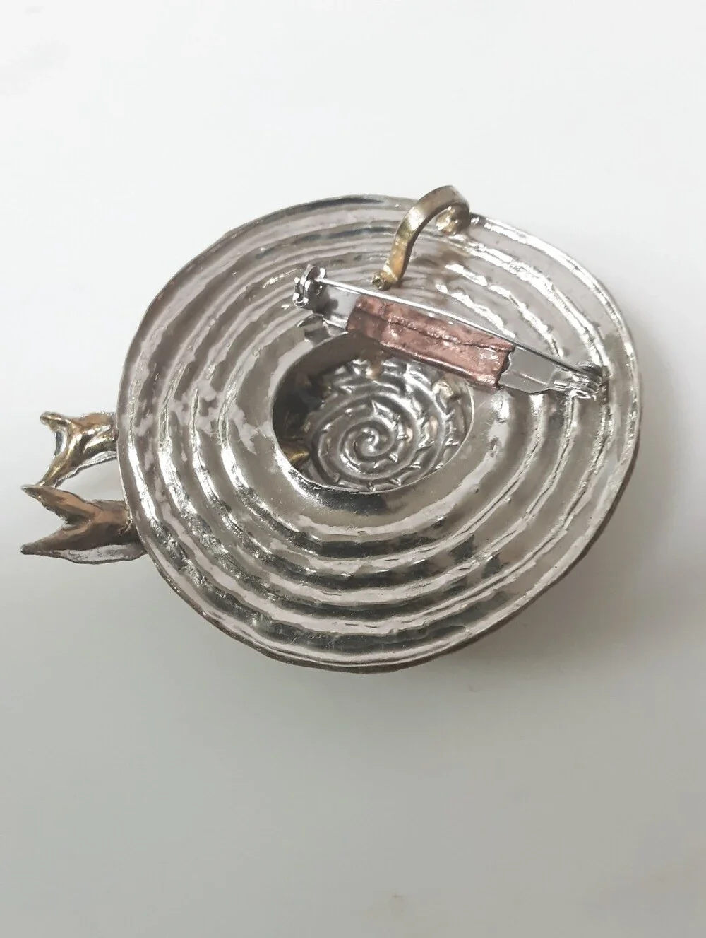 3-D Mixed Metal Large Floral Straw Hat Brooch | Pendant - Vtg Mexico